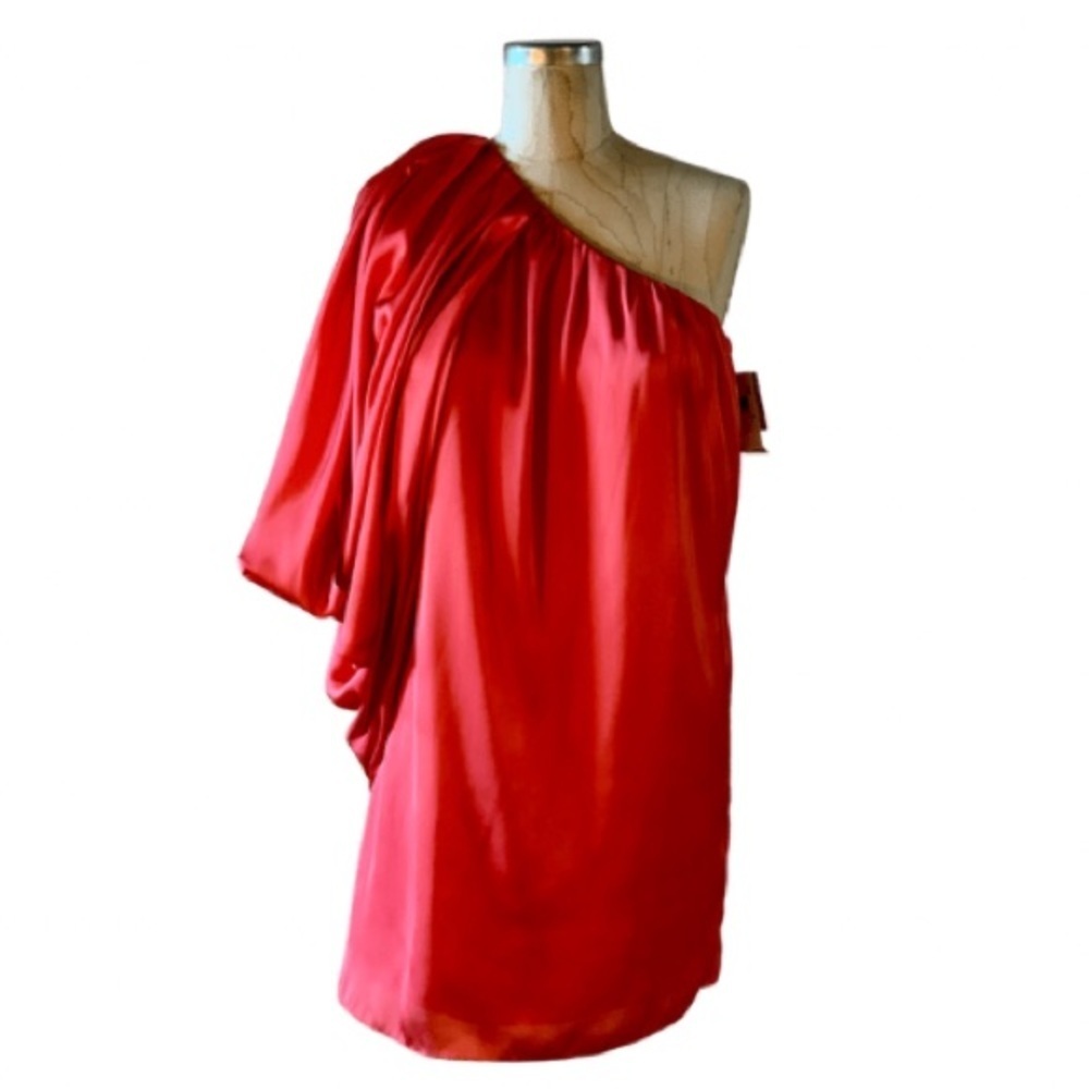 Aidan Mattox Coral Satin One Shoulder BatWing Mini Cocktail Dress Womens Size 0
